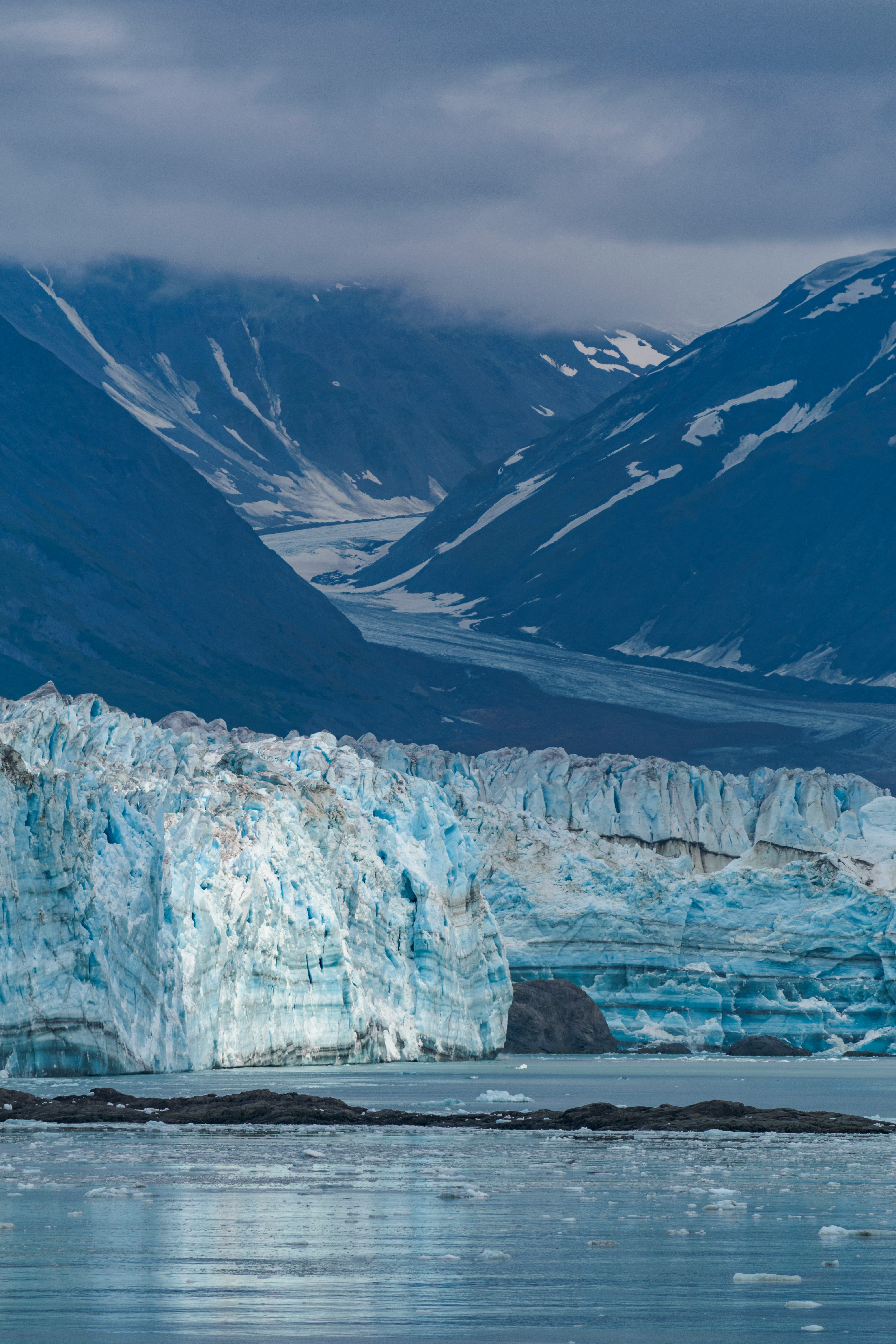 Deep Blue Glacial Ice Crevasse Field